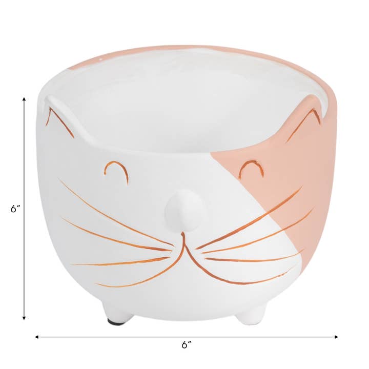 6 in. White/Tan Kitty Whiskers Footed Planter for wholesale by Sagebrook Home