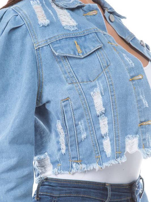 Blue WOMEN FASHION DENIM CROP JACKET for wholesale on Faire4