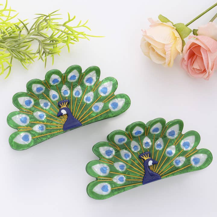 Peacock Feather Hair Clip, Elegant Bird Hair Accessory for wholesale by SoapElenGlen