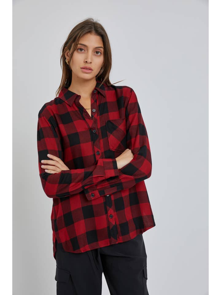 Be Cool - Wholesale Button Down Shirt - Women's - Classic Flannel Shirt With a Dark Gingham Pattern