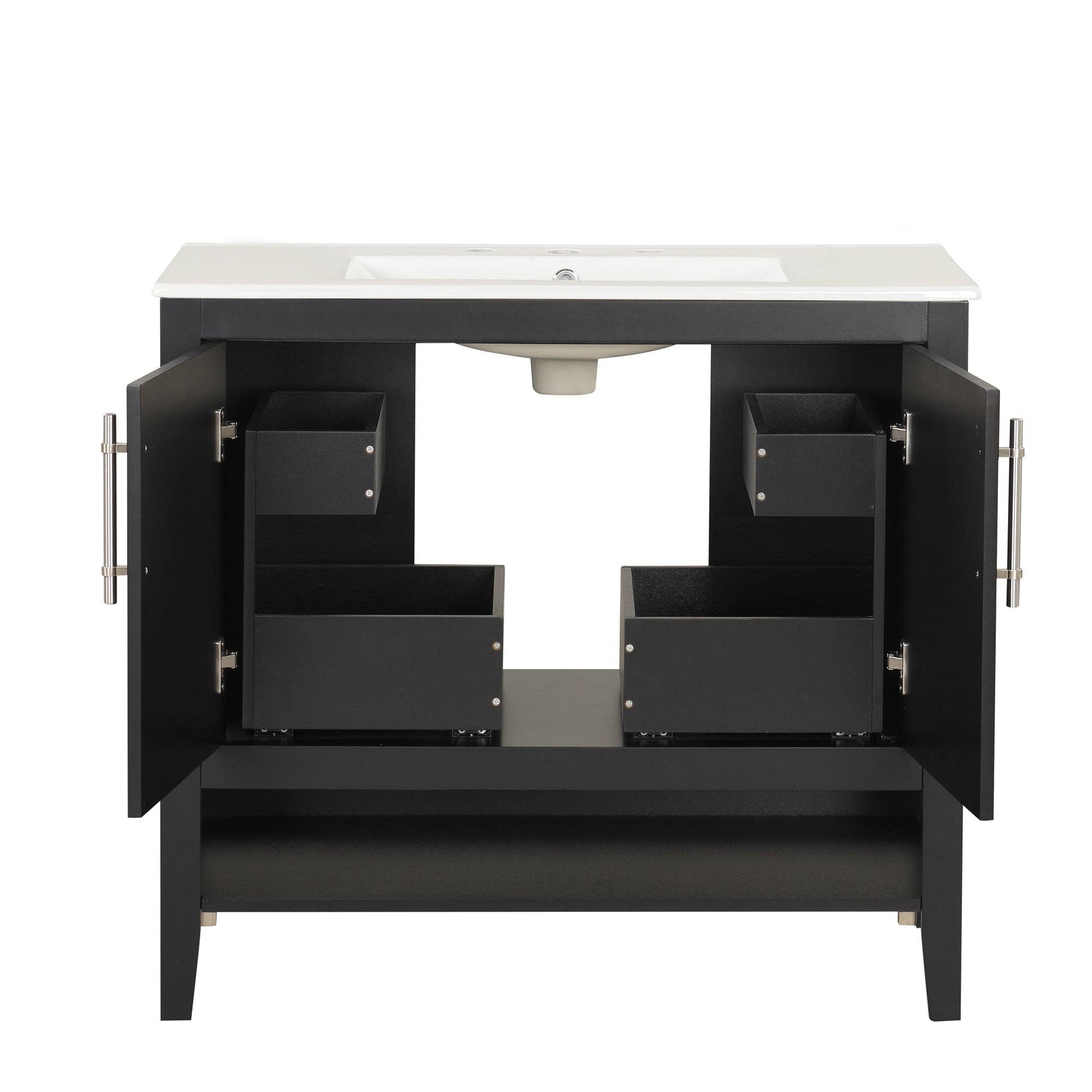 Orange County Decor - Wholesale Cabinet - 36" Bathroom Vanity With Sink, Multi Functional Bathroom Cabinet With Doors And Drawers, Mdf Frame And Mdf Board, Black Black Solid Wood Mdf28