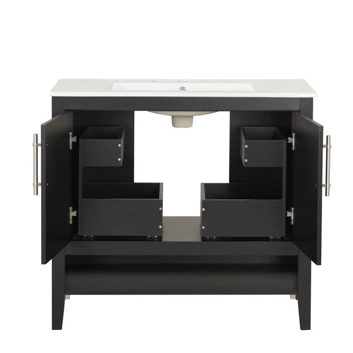 Orange County Decor - Wholesale Cabinet - 36" Bathroom Vanity With Sink, Multi Functional Bathroom Cabinet With Doors And Drawers, Mdf Frame And Mdf Board, Black Black Solid Wood Mdf28