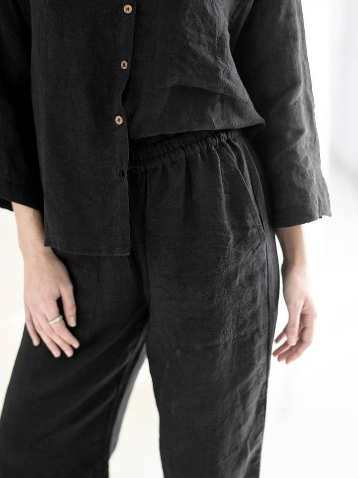 Wide Leg Linen Pant - Black for wholesale on Faire1