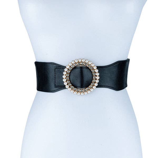 PEARL AND RHINESTONE ROUND BUCKLE BELT for wholesale by Naomi's Happy Place Shop