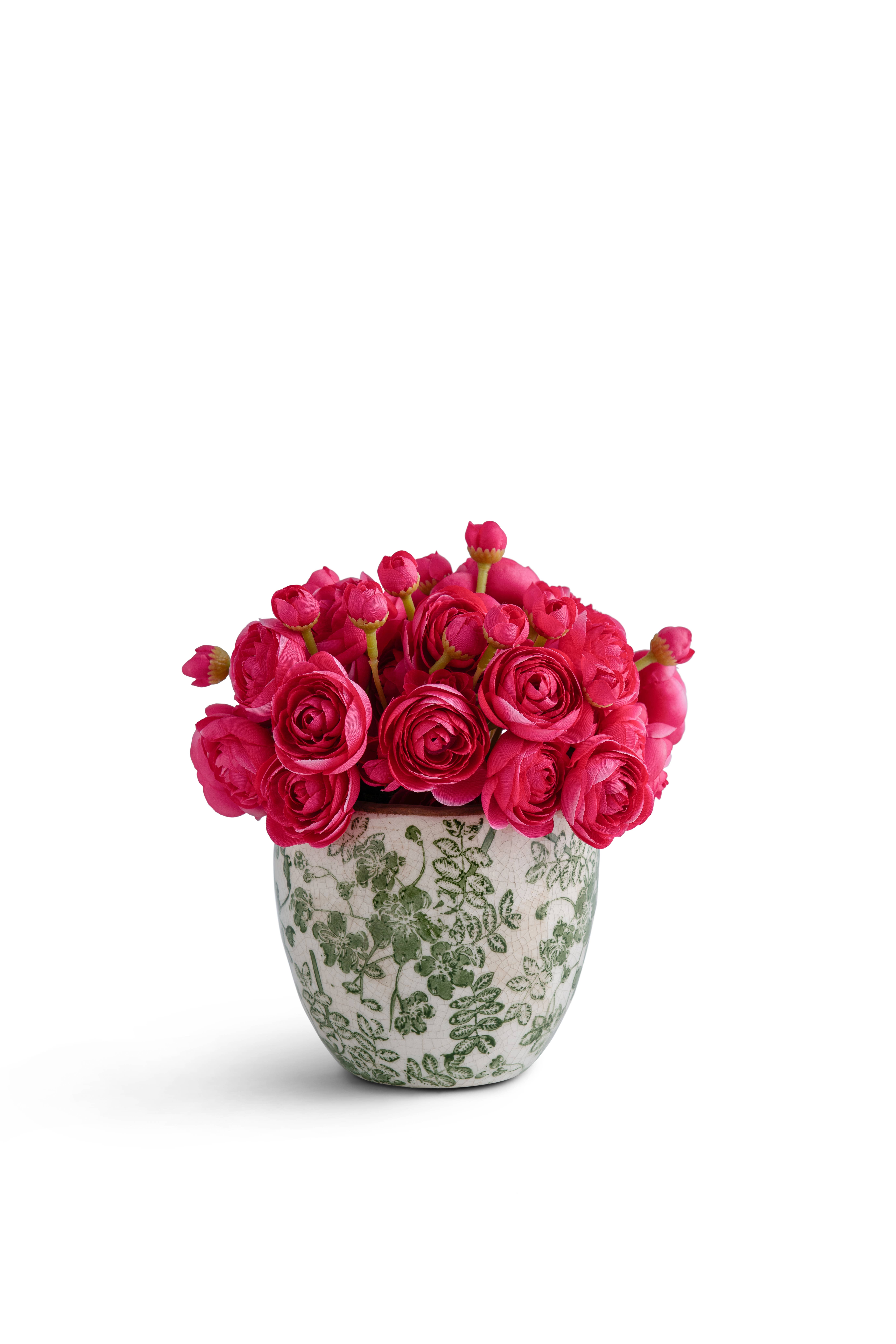 T&C Floral Company - Wholesale Artificial Flowers - Pave baby Ranunculus in Green and White ceramic1