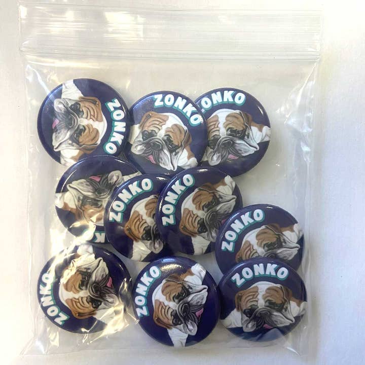 Retro Pets - Wholesale Lapel Pin/Button - O HP-103 Button 10-pack, Bulldog "Zonko" Buttons