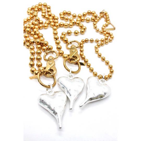 Heavy Silver Heart Pendant Convertible Gold Chain Necklace for wholesale by LIZOU