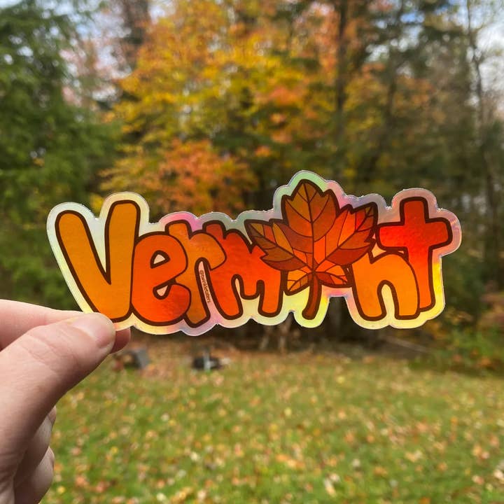 Designs by Diana - twinkletaters - Wholesale Sticker - Vermont Fall Foliage 5.05" x 2" Holographic Sticker0