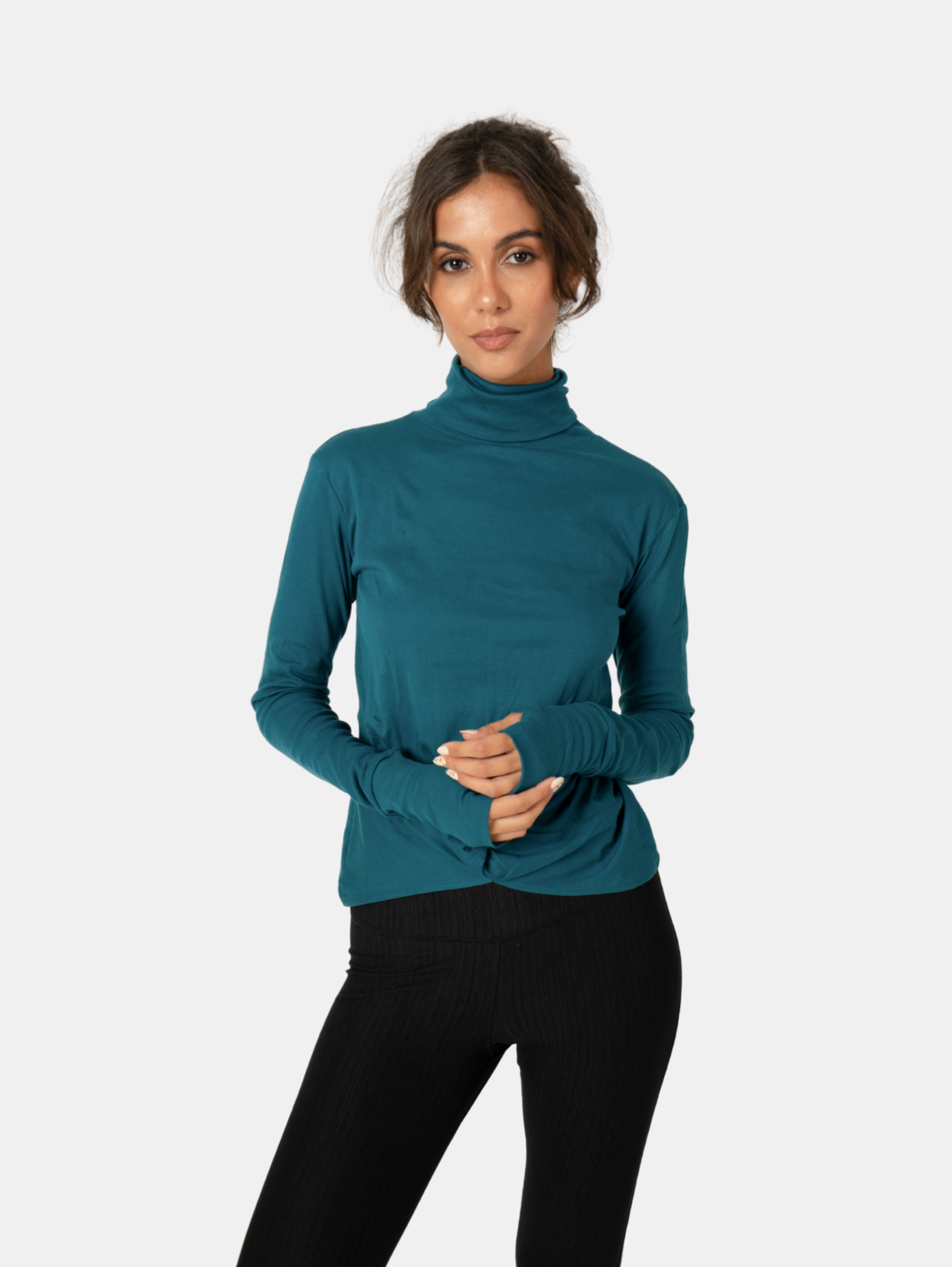 Hands To Hearts - Wholesale Knit Top - Women's - Reversible Knotted LS Turtleneck Azure19