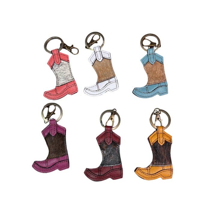 Cowhide Leather Key Chain with Hair on Hide Ring for wholesale by Cowhide Texas Store Inc