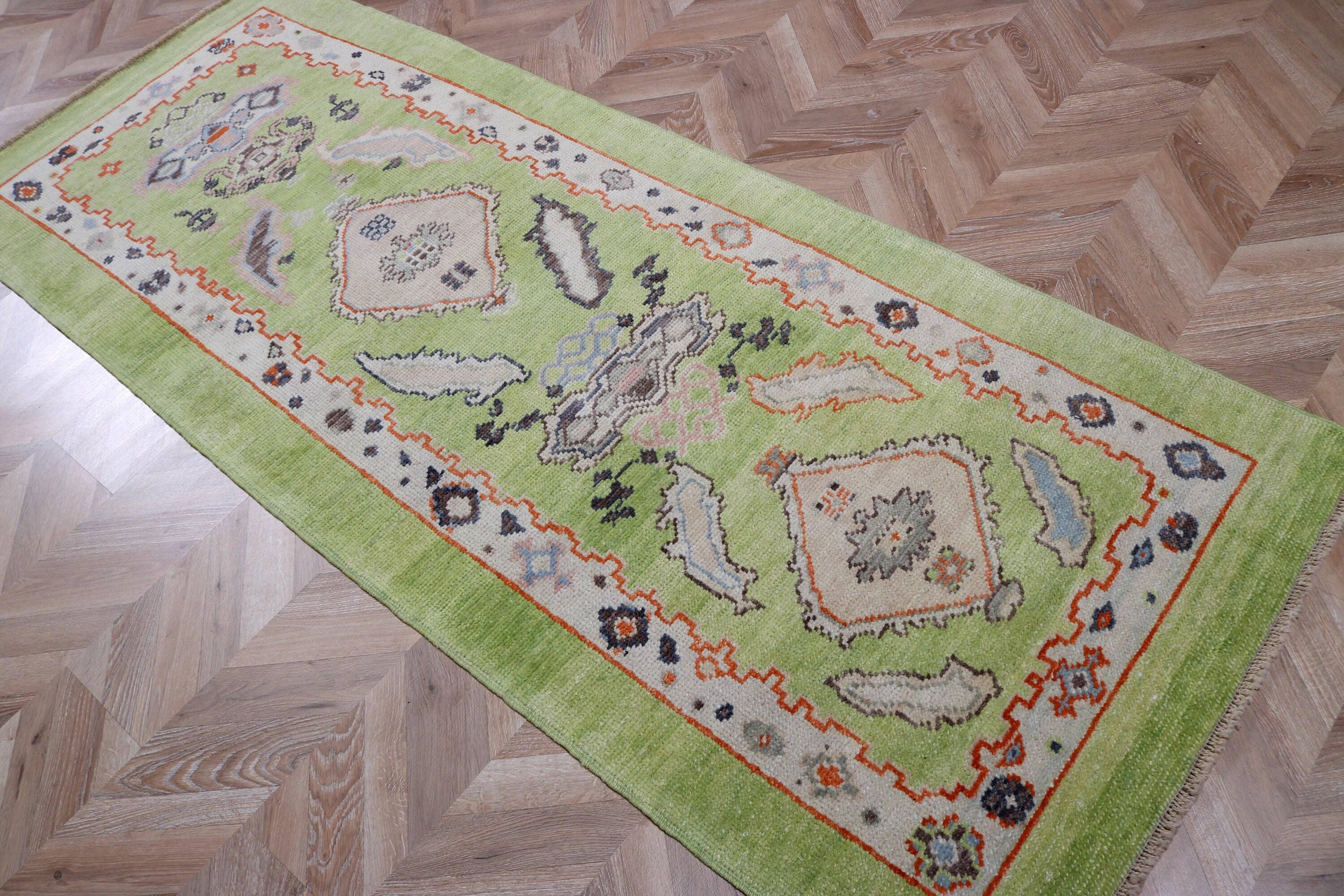 The Loom Wholesale – wholesale Runner rug – Vintage Turkish Green Oushak Wool Runner Rug 3x8 ft2