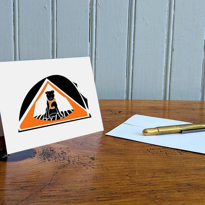 Tent Camping Pup - Biglietto di auguri vuoto per la vendita all'ingrosso da parte di Soijen Illustrations