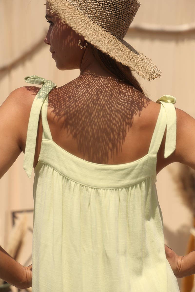 Endless Blu - Vendita all'ingrosso Vestito - Donna - MINI ABITO BABY DOLL IN LINO TINTA UNITA JD64617