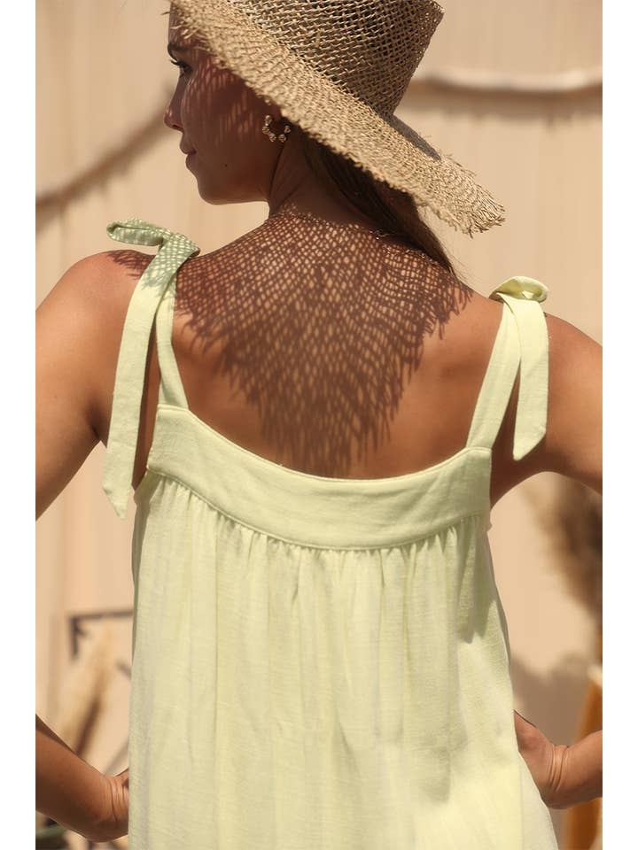 Endless Blu - Vendita all'ingrosso Vestito - Donna - MINI ABITO BABY DOLL IN LINO TINTA UNITA JD64617