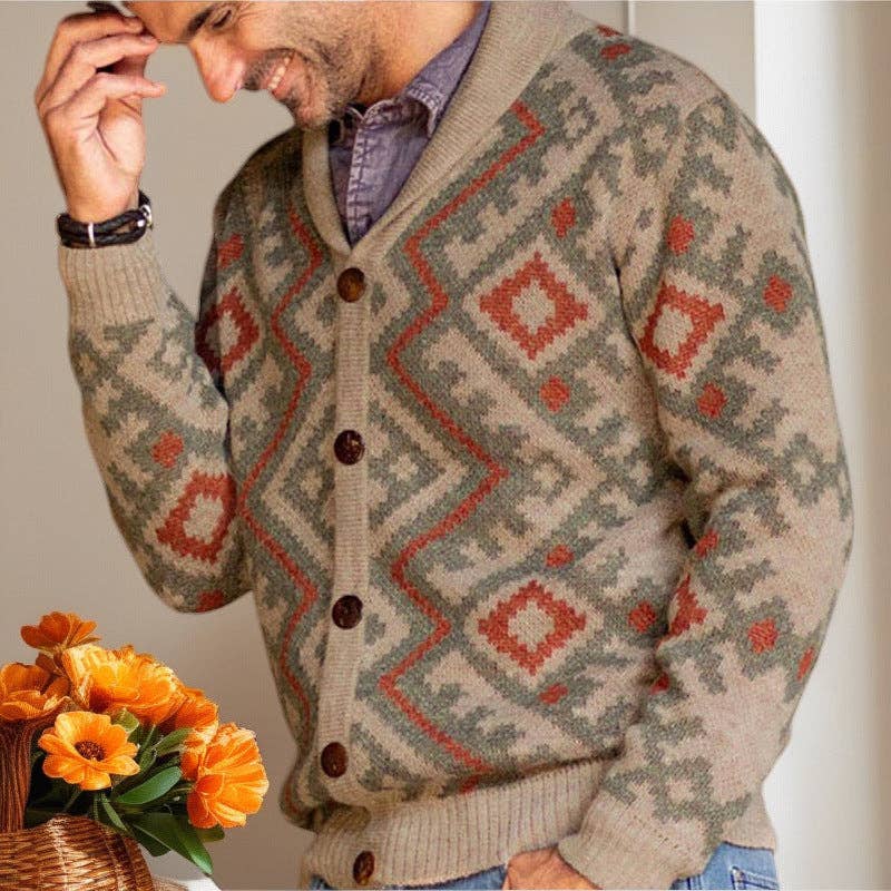 Khaki Retro Knitted Cardigan Sweater Stylish Casual Long Sleeve Coat for wholesale on Faire1