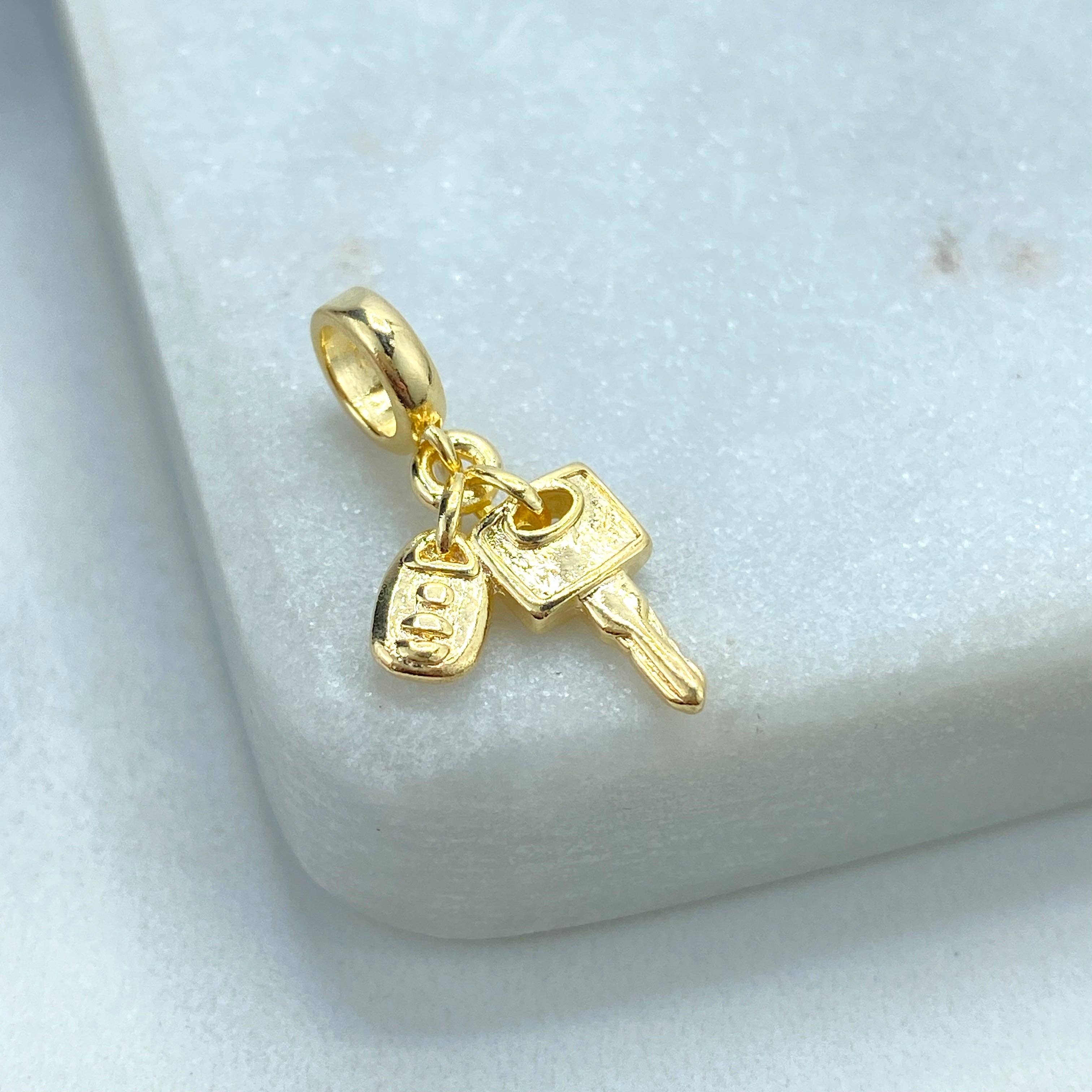Luxus Accessories - Wholesale Individual Charm/Pendant - 18k Gold Filled Car Alarm Key and Lock Charm, Symbolizing Security and Modernity, Perfect for DIY Jewelry Creations2