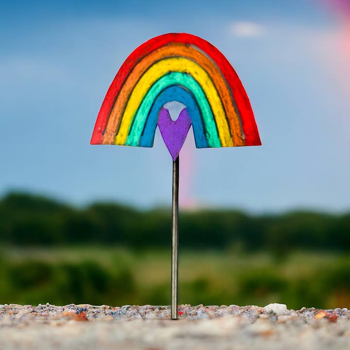 Rainbow hjärta växt stakes trädgård insats gräsmatta insats återvunnet för wholesale av Whimsies