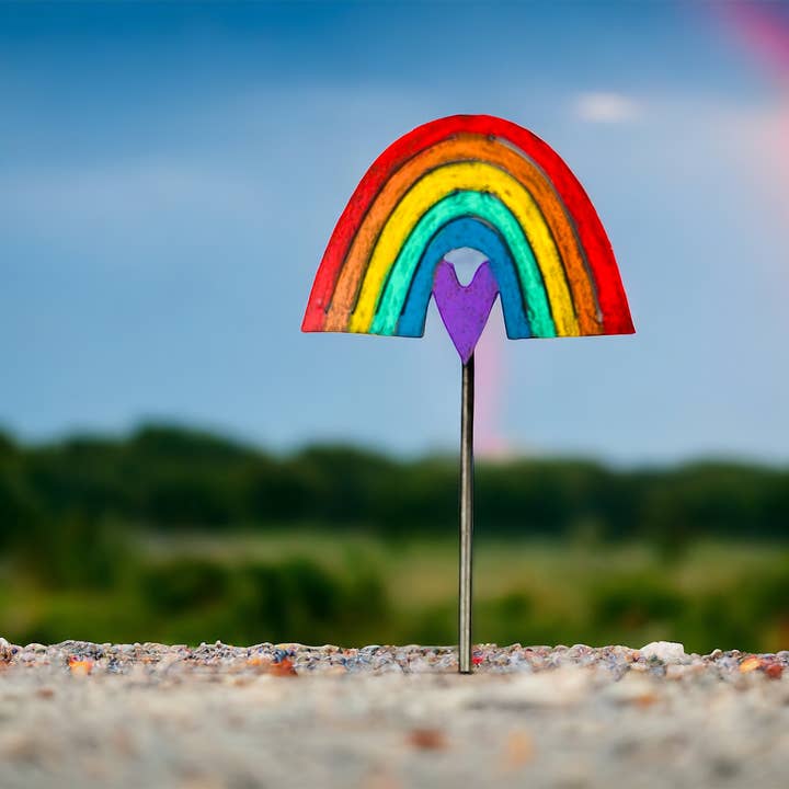 Rainbow heart plant stakes garden stake lawn stake recycled for wholesale by Whimsies