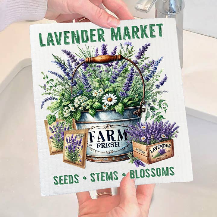 Lavanda em Baldes Mercado Pano de Prato Sueco por atacado de Avery Lane Gifts