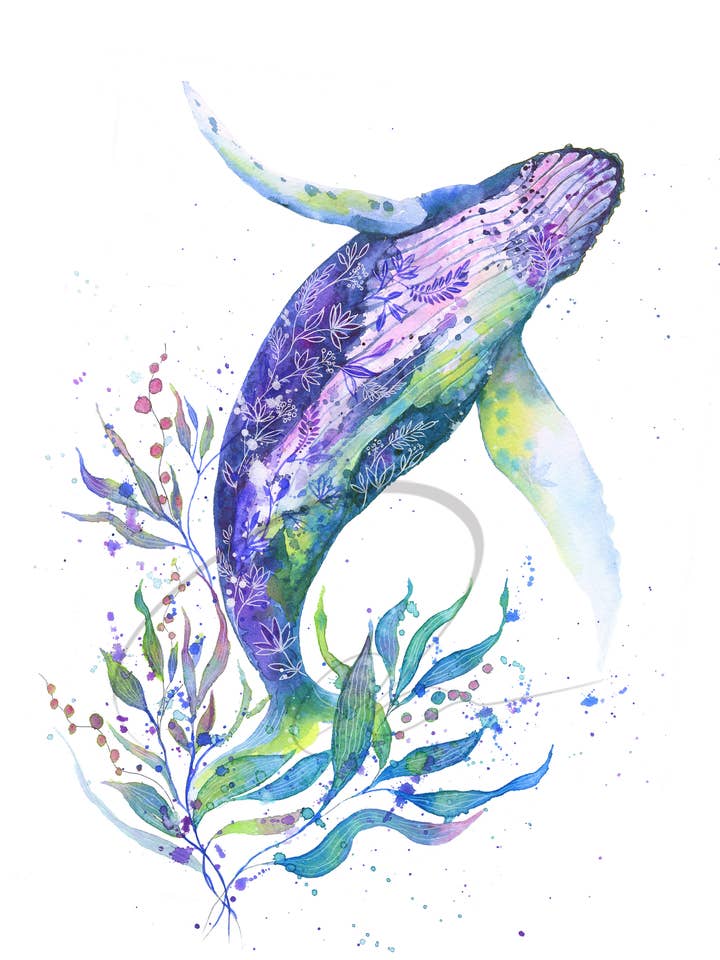 Impresión de Arte en Acuarela - Vals Azul - Ballena para venta al por mayor de Oladesign