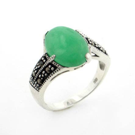 Wholesale Green Jade Marcasite Sterling Silver Band Ring for your