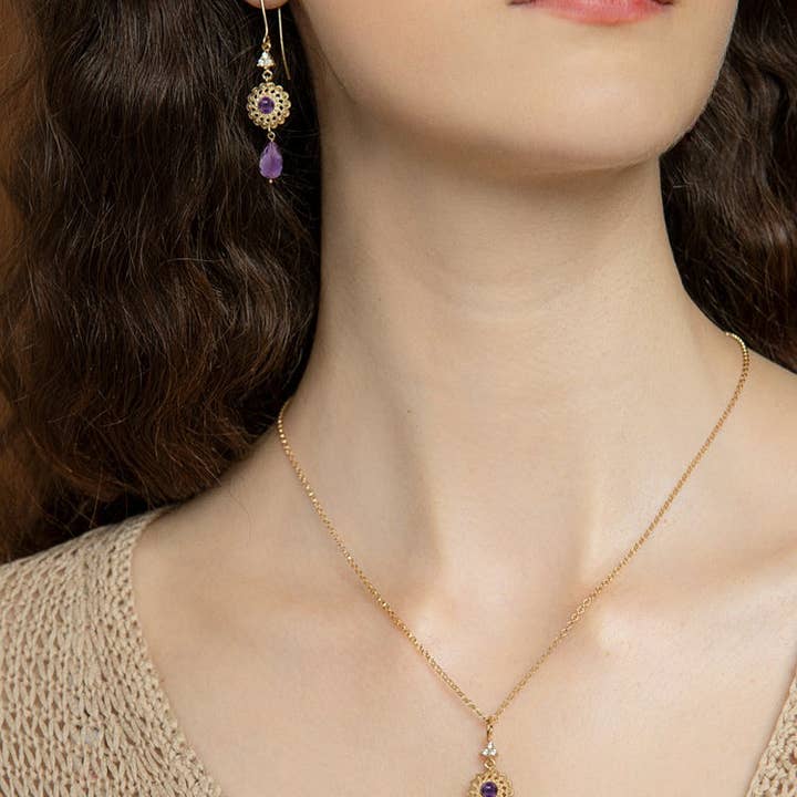 VINTOUCH ITALY - Wholesale Pendant/Charm Necklace - Filigrana Gold-plated Amethyst Necklace