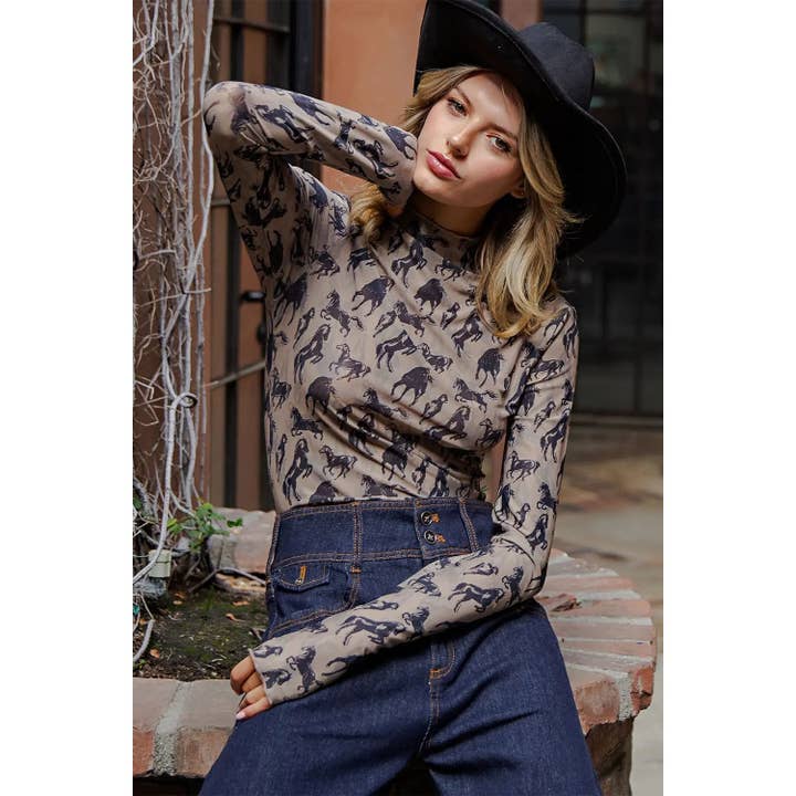 Top a collo alto con cavallo western a rete per la vendita all'ingrosso da parte di STYLE USA