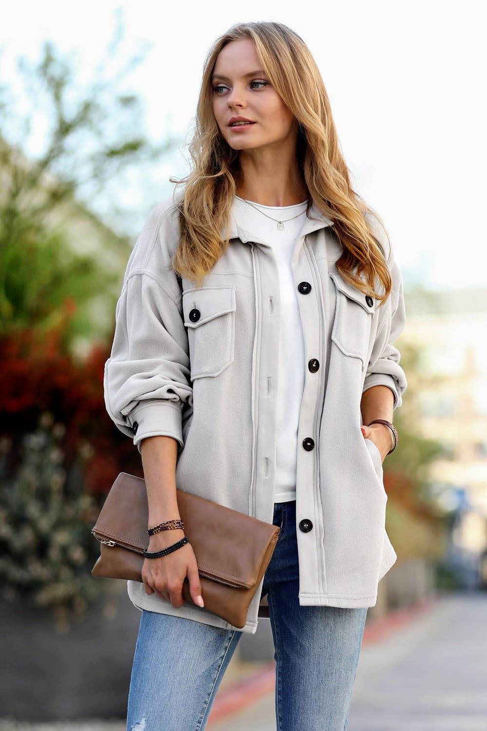 42POPS - Vendita all'ingrosso Giacca a camicia - Donna - ", Giacca in pile basic/oversizee con toppe sui gomiti14