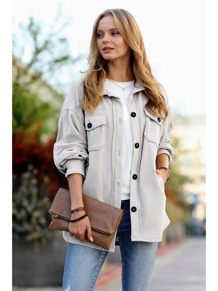 42POPS - Vendita all'ingrosso Giacca a camicia - Donna - ", Giacca in pile basic/oversizee con toppe sui gomiti14