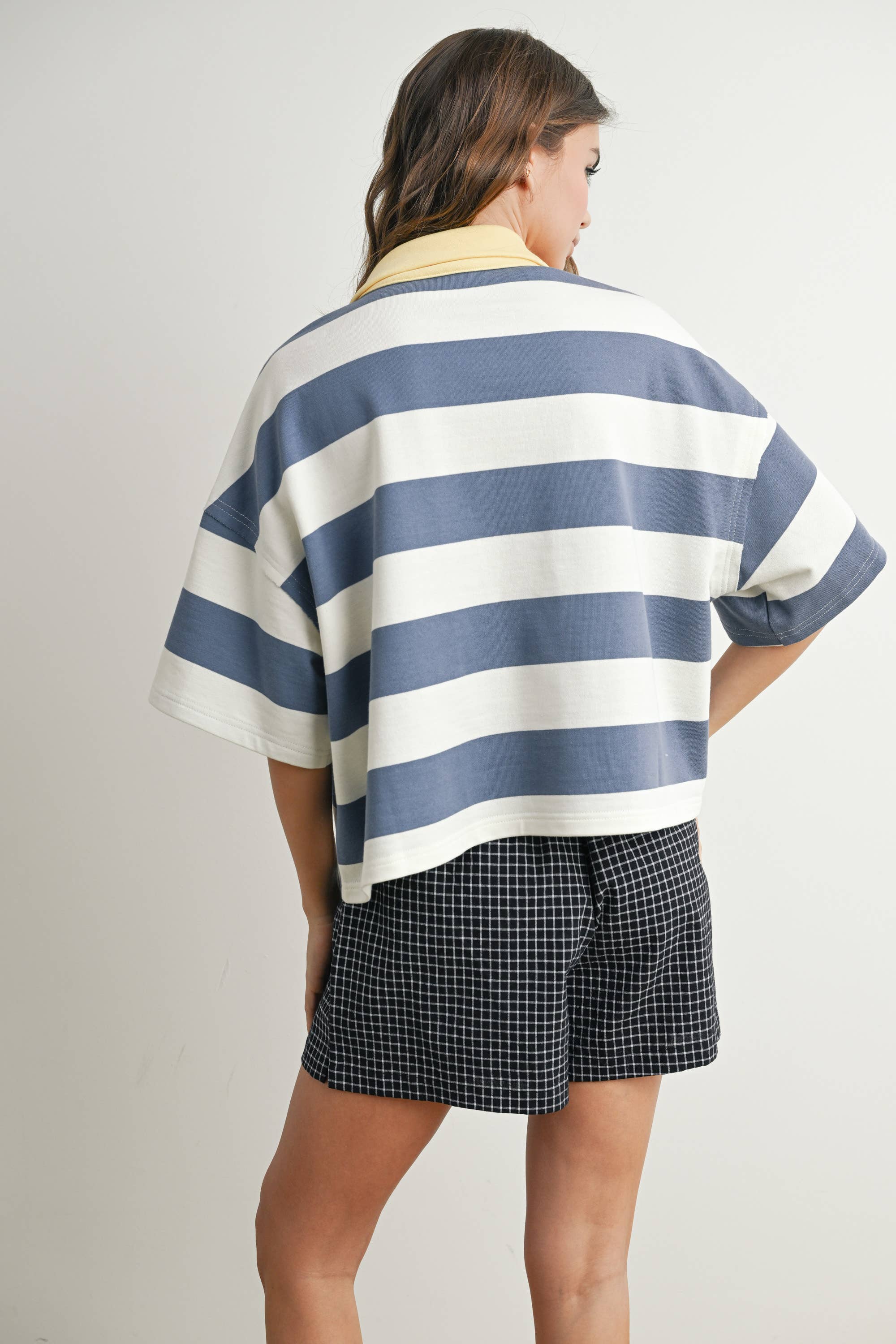 BLUE MULTI Oversized Striped Zip-Up Polo Shirt - BMT7711 for wholesale on Faire7