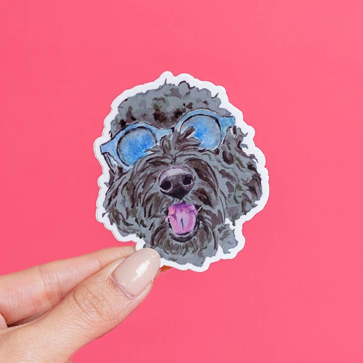 Svart Goldendoodle Klistermärke - Designad i Austin för wholesale av kathyphantastic
