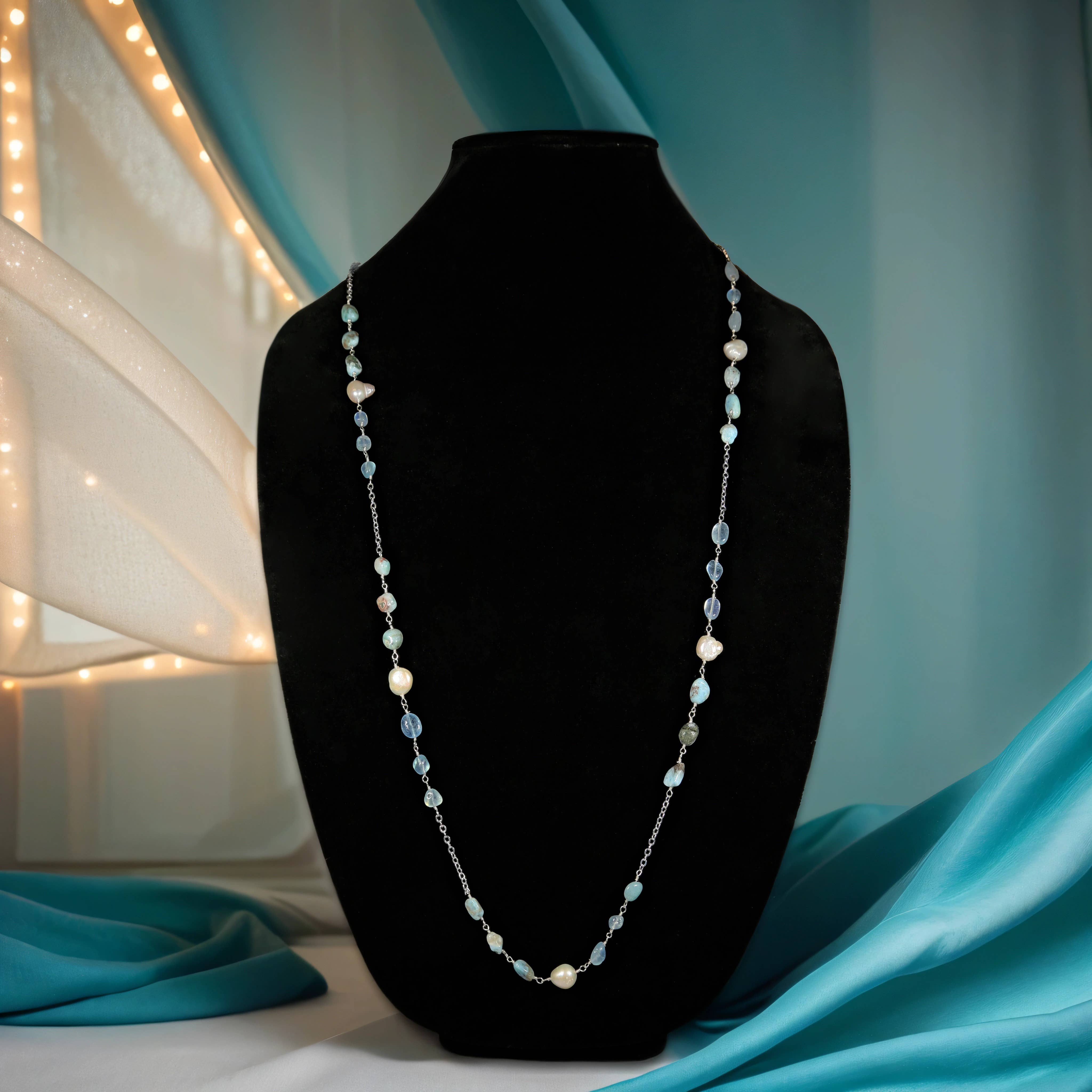 IST Jewelry - Vente Collier de perles - Collier en larimar, aigue-marine et perles d'eau douce1