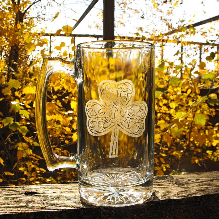 Lyoncraft - Wholesale Beer Glass/Mug - Celtic Shamrock Engraved 26oz Beer Stein, Irish Beer Mug5