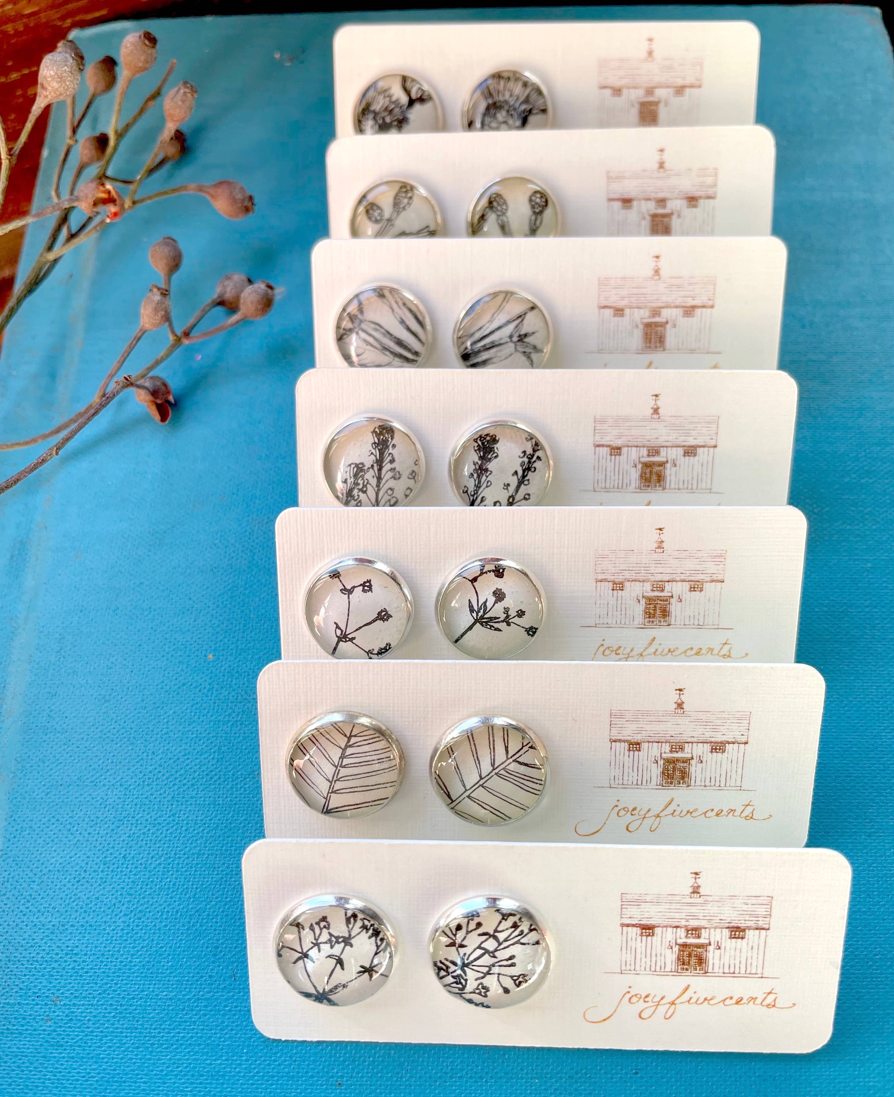 joeyfivecents - Wholesale Stud/Post Earrings - Studs - large, silver, black & white botanicals, garden1