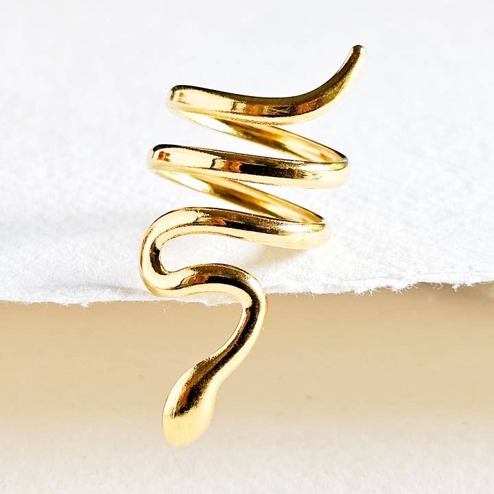 Anillo moderno, chapado en oro de 18 quilates, con forma de serpiente y serpiente  para venta al por mayor de Bisjoux