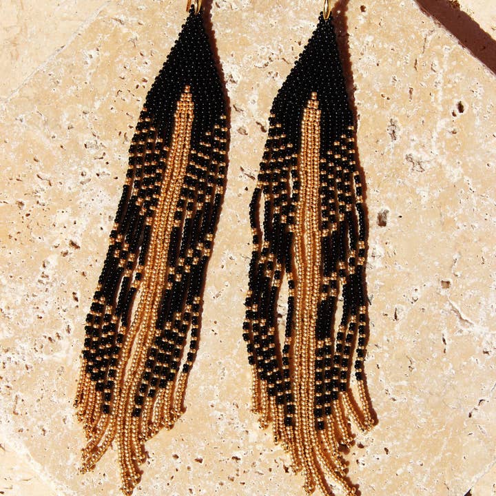 La parisienne des îles - Wholesale Dangle Earrings - Boucles franges SAINT MARTIN noir2