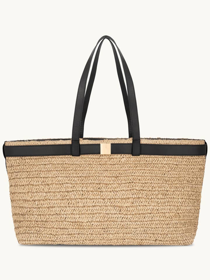 The Esme Raffia Tote Bag with Leather Trim for wholesale by Apatchy London