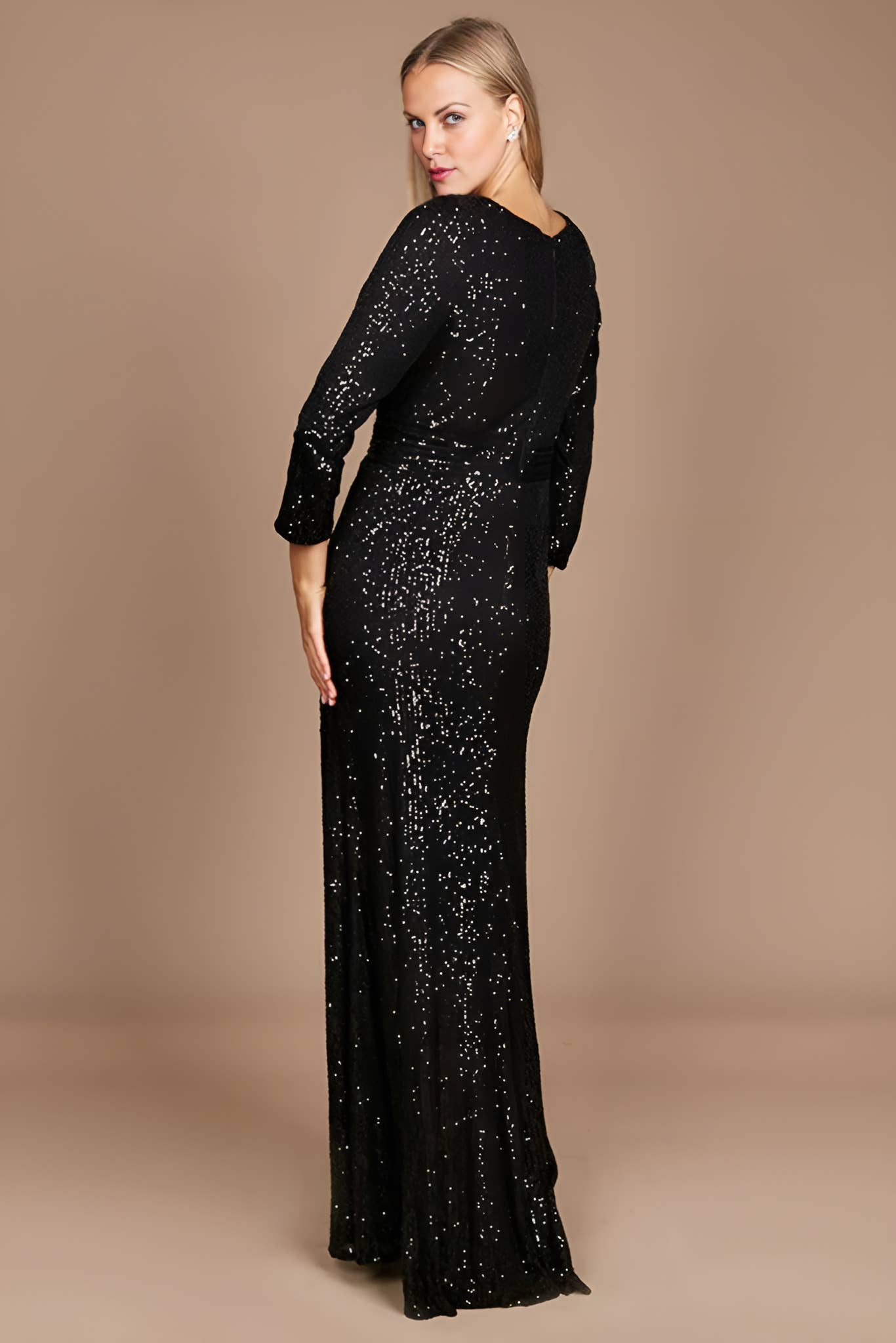 Kos Couture - Wholesale Gown - Women's - Long Sleeve Sequin Formal Hand Beaded Dress 10