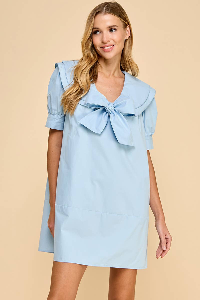TCEC - Wholesale Dress - Women's - CD05223-Wide Sailor Collar Front Bow Tie Shift Dress5