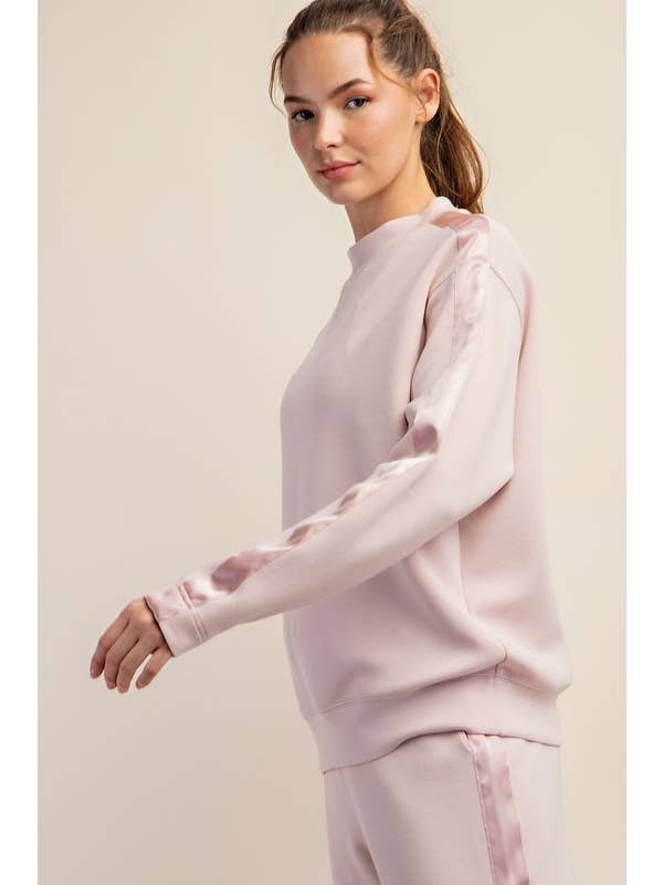Sunday Morning - Wholesale Sweatshirt - Women's - T5997PL37 PLUS SIZE LONG SLEEVE TOP WITH SATIN SIDE DETAIL