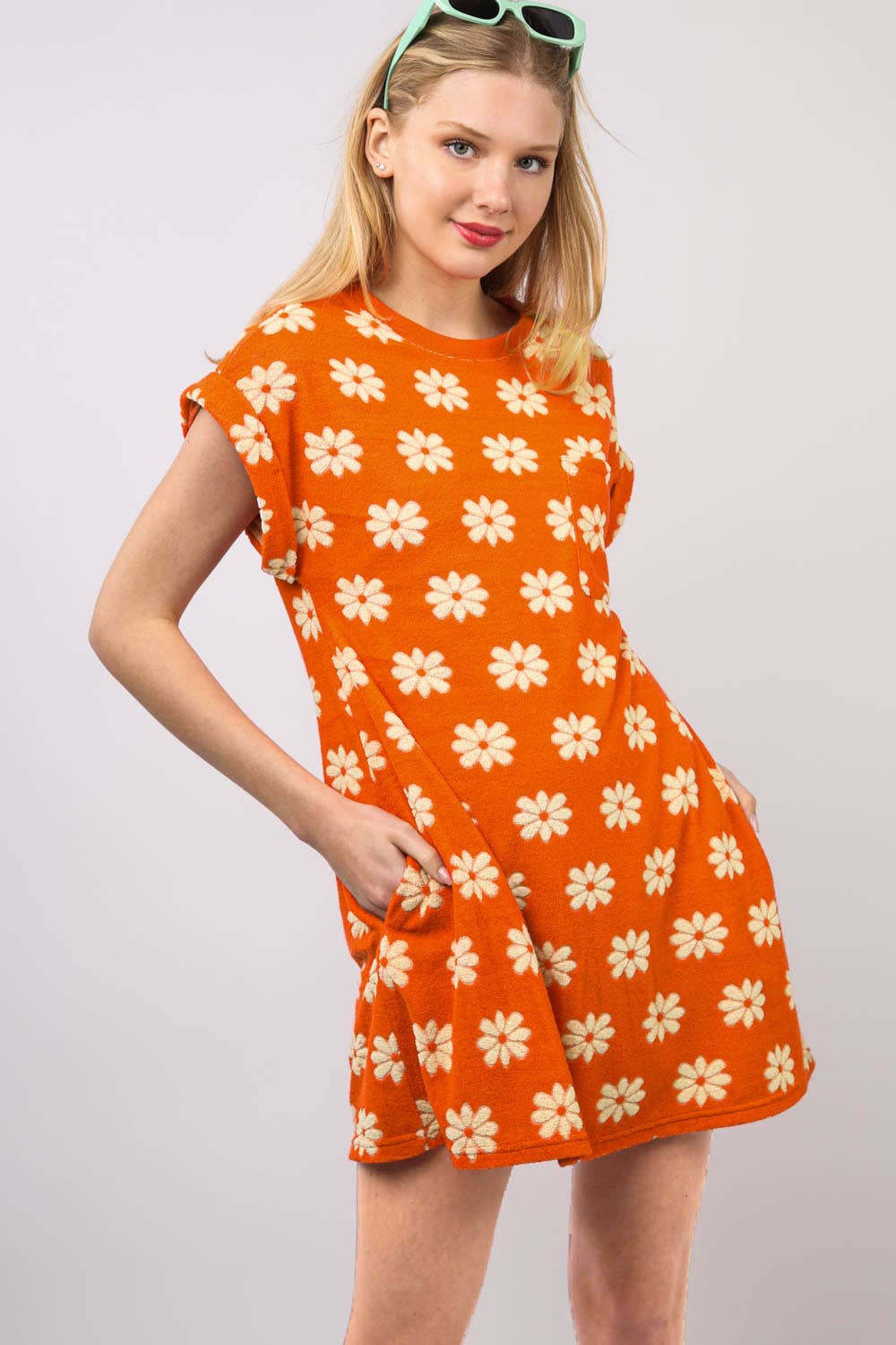 Green ND31333-Floral French Terry Knit Mini Dress for wholesale on Faire4