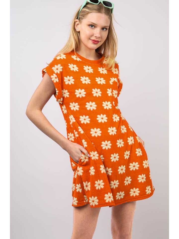 Vert ND31333-Mini-robe florale en tricot éponge français en vente sur Faire4