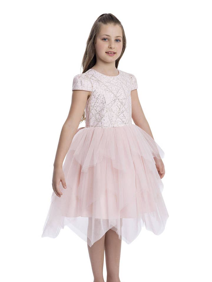 Pulver-Glitzer-Bedrucktes Mädchenkleid 8-12 Jahre 34012pr für den Großhandel von Pamina Kids