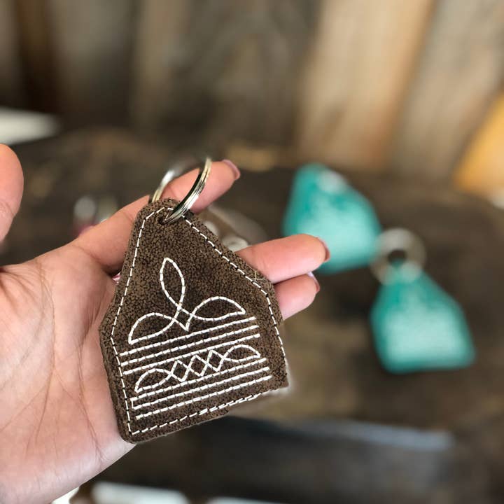 Western Linens - Wholesale Keychain - Women's - Brown BootStitch Leather Keychain  Â
