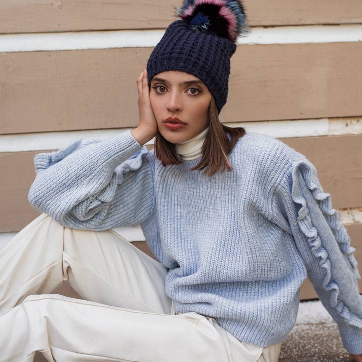 Kyi Kyi - Wholesale Beanie - Women's - Classic Fur - Multi Color Pom23