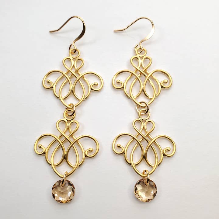 Golden French Filigree Double Drop Earrings for wholesale by Verdier Jewelry