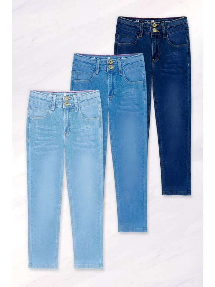 Jean coupe basique pour tout-petits avec boutons pailletés pour la vente par Cutie Patootie Clothing