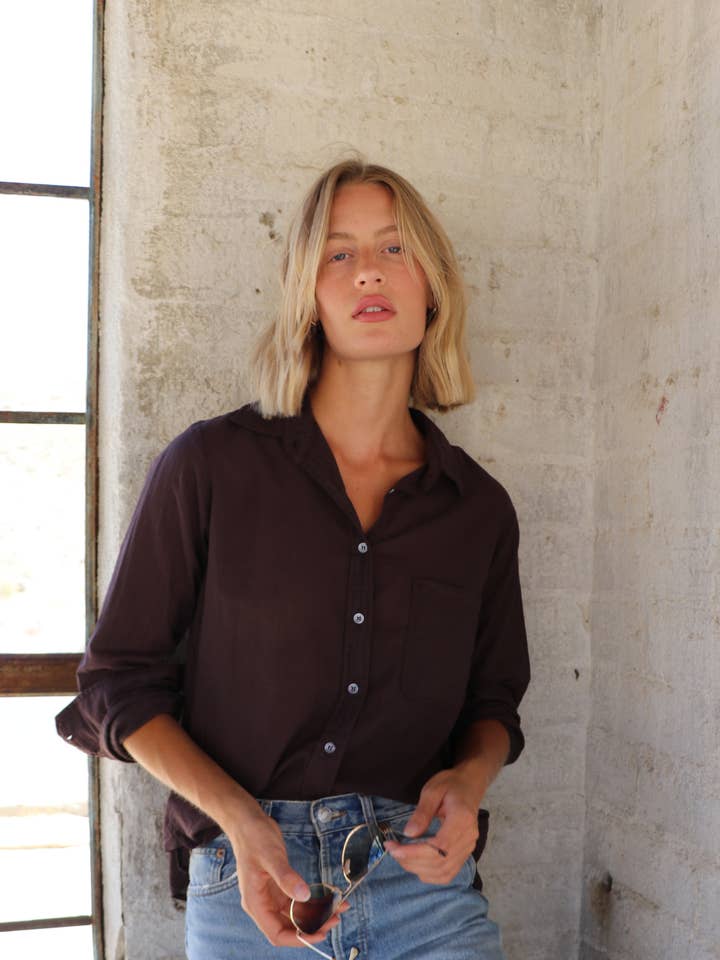 Boyfriend Top Cotton Voile - Bark for wholesale by Felicite Apparel