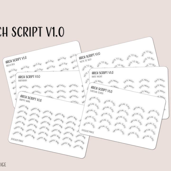 Transparent Arch Planner Sticker Scripts for wholesale by Sticker Paige