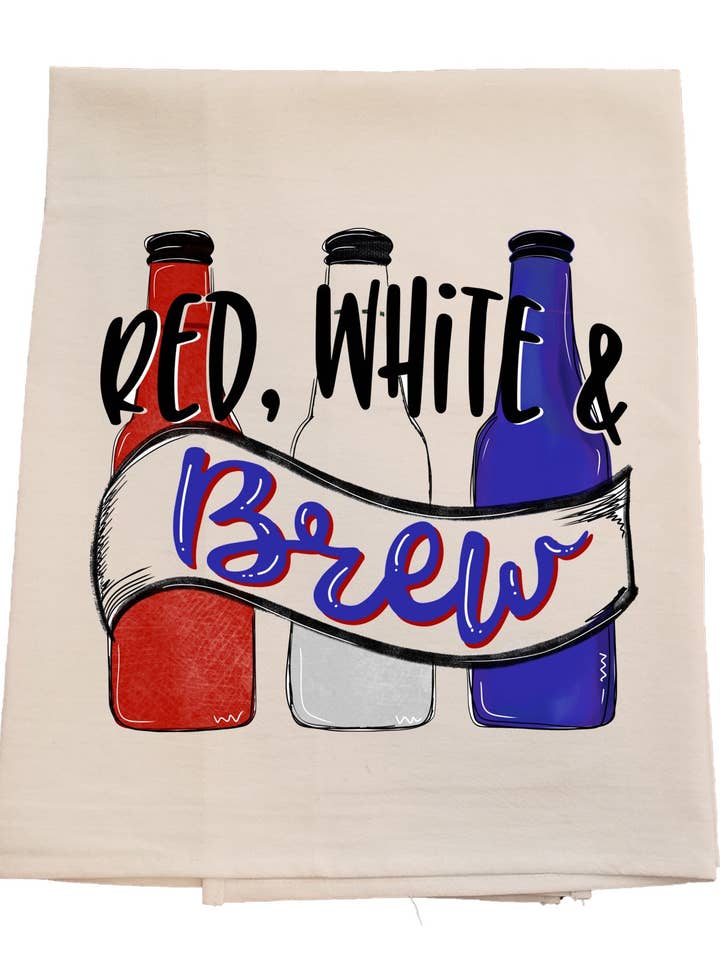 Red, White, & Brew Tea Towel for wholesale by Bunnies and Bows